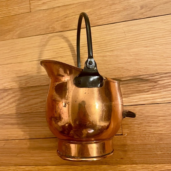 Vtg. copper w/cast iron handle miniature coal bucket pitcher scuttle jug stamped - Picture 8 of 8